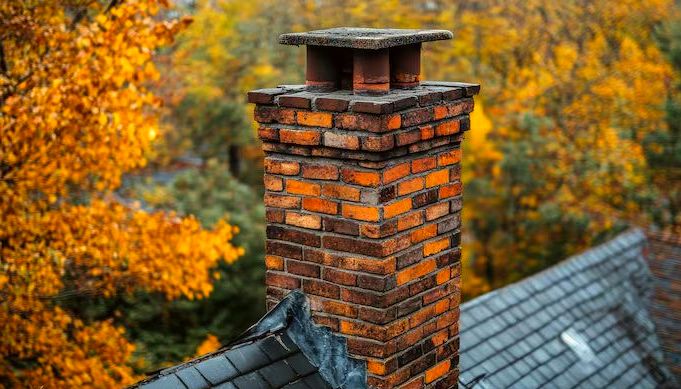 Well-kept capped brick chimney above a Carson rooftop